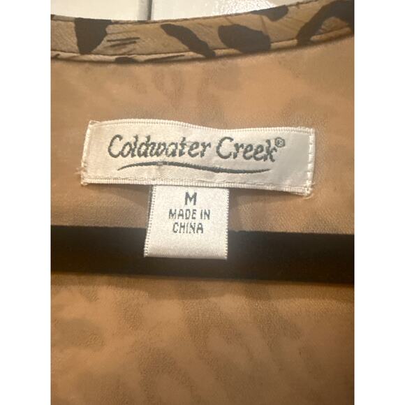 ColdWater Creek Brown Leopard/ Animal Print Button Up Blouse with Front Tie - Picture 2 of 7